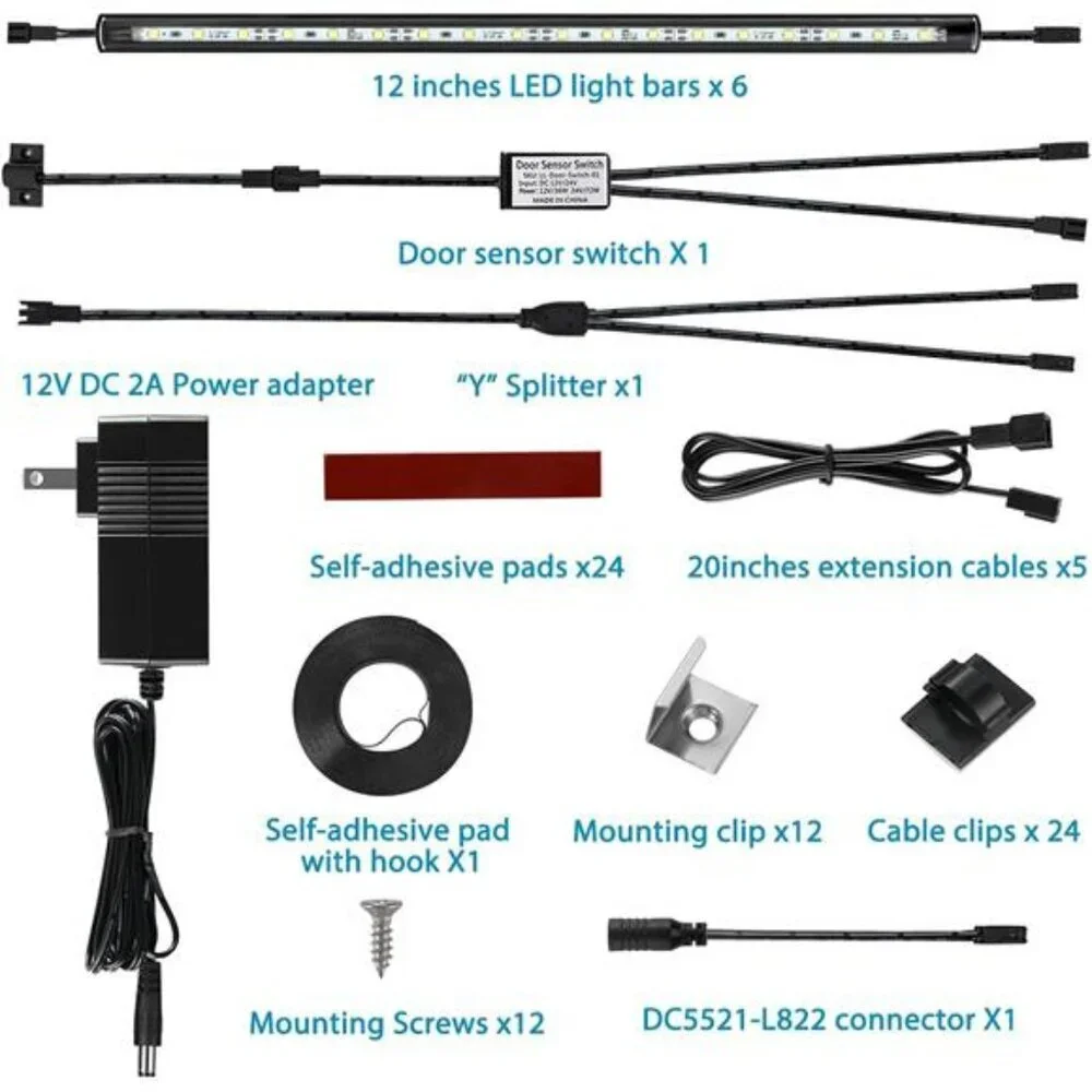 LED Safe Lighting Kit Automatic Door Sensor Light Bars for Closet Cabinet Pantry